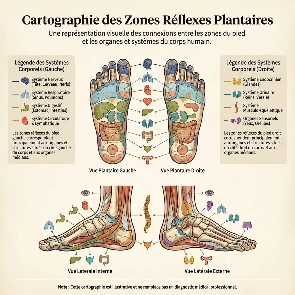 [image : cartographie des zones réflexes sur un pied]