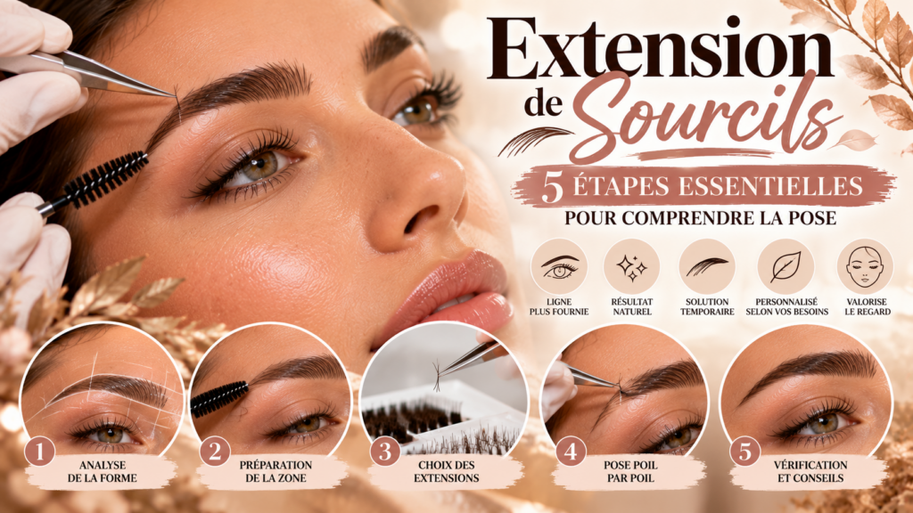 Extension de sourcils : pose poil par poil pour densifier la ligne naturelle
