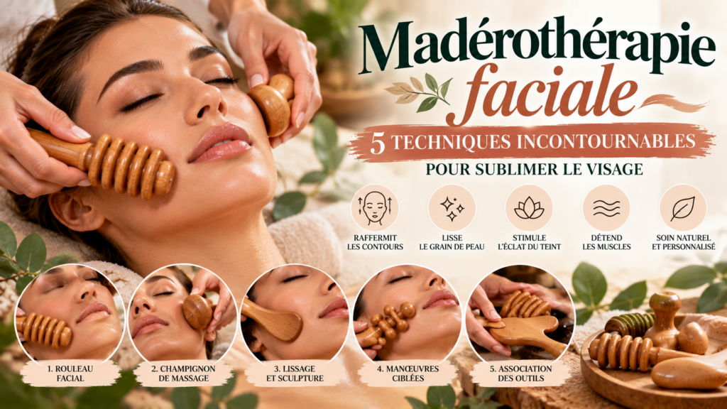 Madérothérapie faciale : massage du visage avec des outils en bois